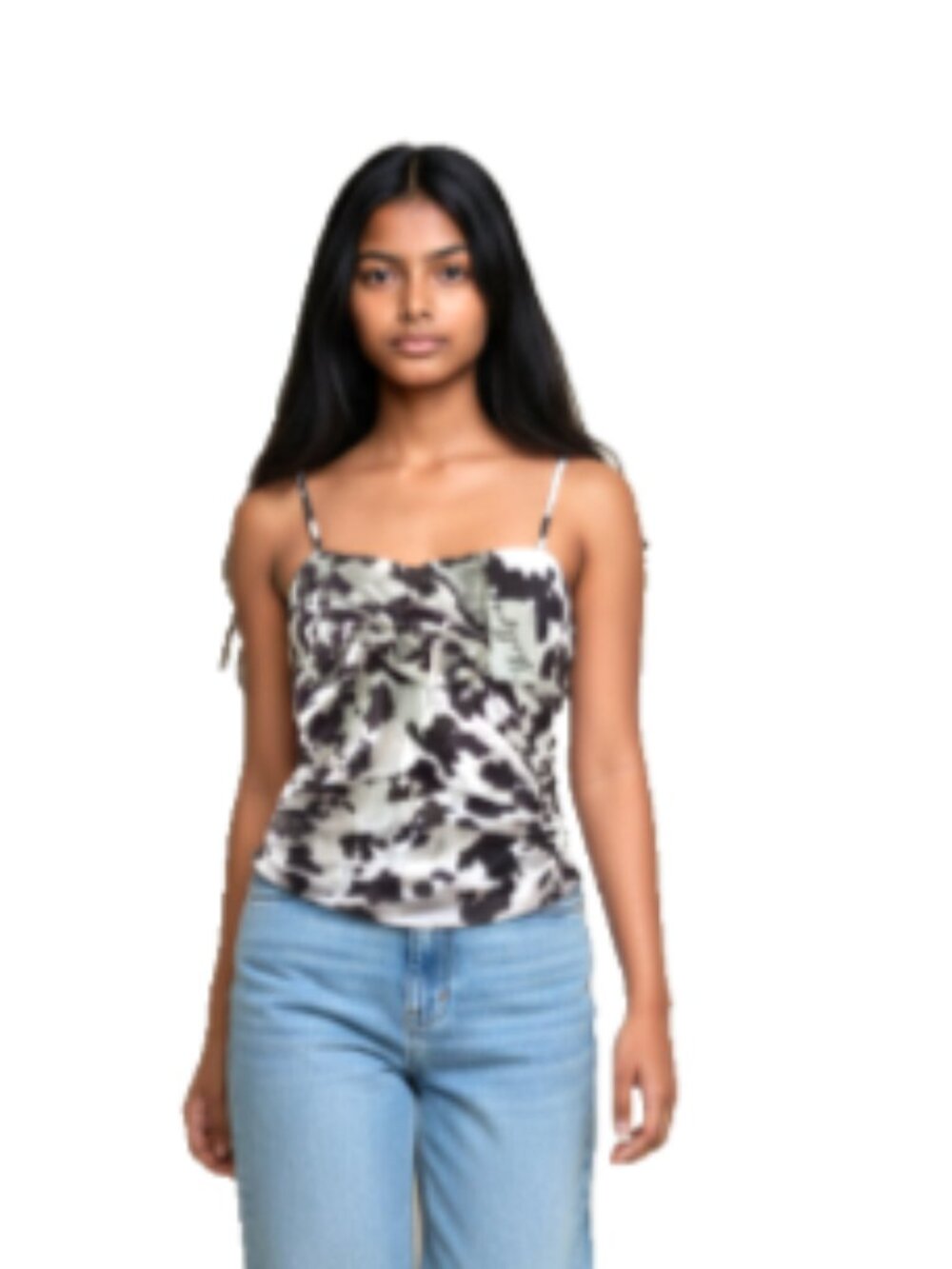 ShellSea Juniors Tank Top Size SMALL Cow Print NEW Fatima Tie Back Side Ruching